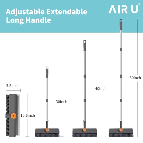 AIR U+ Floor Scrub Brush with Long Handle, 3-in-1 Rotating Head & Squeegee - color: Gray, size: 1 PACK