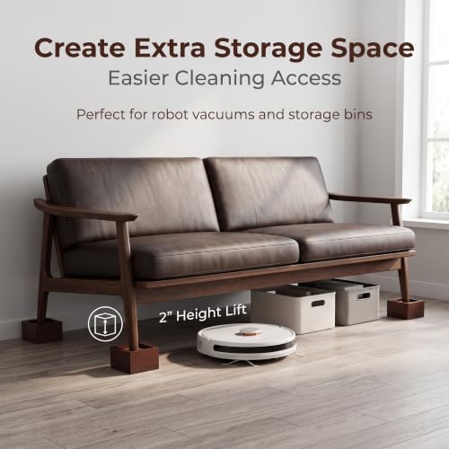 Lufia 2 Inch Solid Pine Wood Furniture Risers Set of 4,Heavy Duty Silicone Non Slip Lift Blocks for Bed Sofa Desk Cabinet - color: Dark Brown - 4-pack, size: 2 Inch