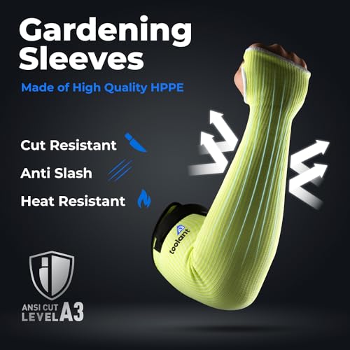 OriStout Cut Resistant Gardening Sleeves with Tumb Hole, Green, 1 Pair | Protective Arm Sleeves for Yard Work, Kitchen, Arm Guards for Biting, Pet Grooming, Gardening Gifts for Women, One Size - color: Green (1 Pair) - Long, size: One Size