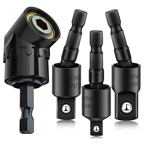 CIGOTU Right Angle Drill Adaptor,4-in-1 Impact Drill Bit Extension,360° Rotatable 1/4 3/8 1/2" Impact Grade Socket Adapter Set,105 Degree Angle Screwdriver Drill Bit for Household Workplace Industry - color: 4*black