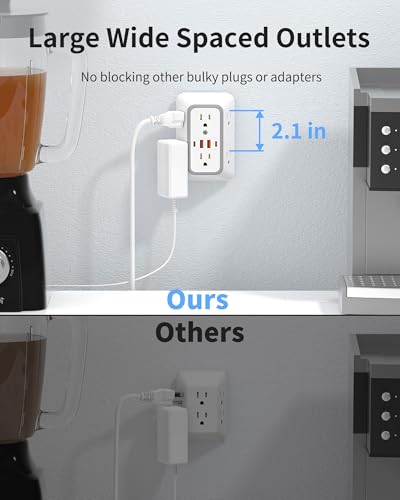 Outlet Extender 6 AC Surge Protection 1050J,Wall Charger 2 USB A&2 USB C - size: 1 pack