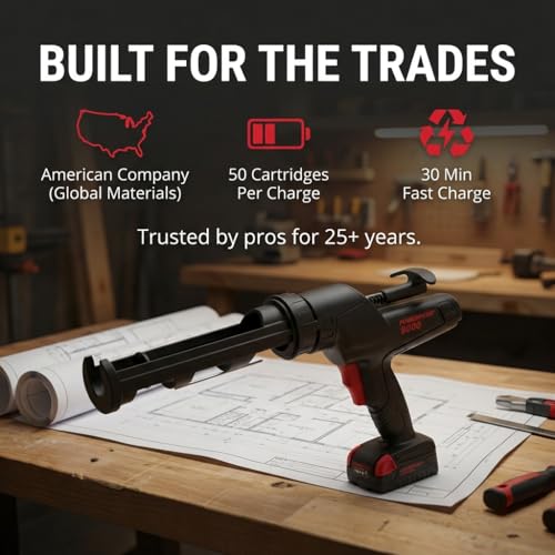 Heavy Duty Caulking Gun | 12V Cordless Drive | 10oz Cartridges 300ml | 450lbs Thrust | No Drip Professional Calking for Painters, DIYers, Automotive, Contractors - size: 10oz / 300ml, style: Cordless 12V (9000 Series)