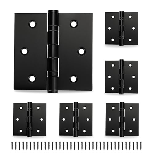 6 Pack Black Door Hinges 3.5 x 3.5 Inches, Heavy Duty Stainless Steel Ball Bearing Hinges with Screws, Square Corner, Smooth and Quiet - size: 3.5x3.5inch - 6 Pack