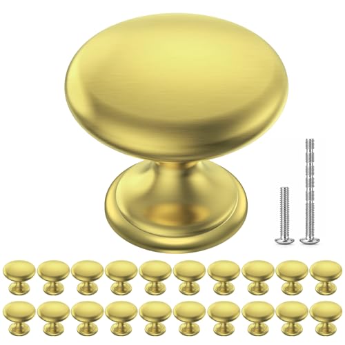 POZEAN Cabinet Knobs Brushed Nickel 20 Pack Cabinet Handles Drawer Knobs Solid Knobs Gold with Screws for Dresser Drawer Cabinet Cupboard - Modern Kitchen, Bedroom and Bathroom Hardware,Gold - color: Gold, size: 20 Pack