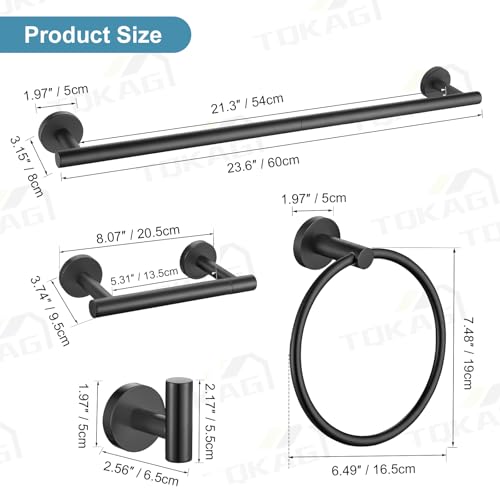 TQKAG 8-Pieces Bathroom Hardware Set, Matte Black Bath Towel Bar Set 23.6" - color: Matte Black, size: 8-Pieces Set