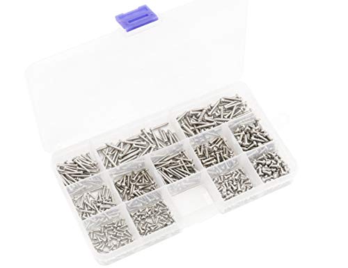 LBY 600pcs M2, M2.2, M2.6, M3 Pan Head Self-Tapping Sheet Metal Screw Assortment Kit, 12 Sizes, 304 Stainless Steel