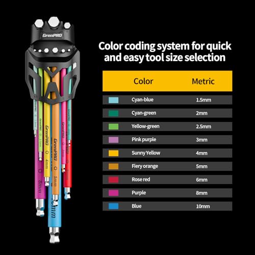 GRENPRO 9PCS Metric Allen Wrenches Sets With Color Coded Bike Hex Key Set - style: 9 Pieces Allen Wrenches Sets Metric