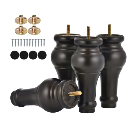 Michanco M8 Bolt Furniture Legs 6 Inch Wooden Bun Feet Set of 4, Replacement Legs for Chair Ottoman Dresser Espresso - color: 6 Inch Espresso
