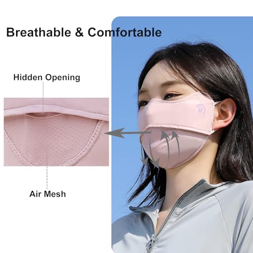 2Pcs UV Face Mask, Sun Masks for Women, Cooling Breathable Face Cover for Outdoors, Washable Reusable - color: Pink, Black