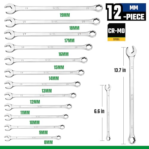 SK 6 Point Bolt Extractor Wrench Set, Metric 8-19mm, 12-Piece, Extra Long - size: Metric