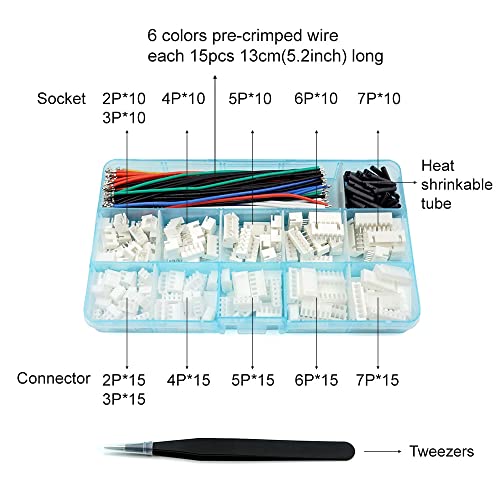 2.54mm XH Connector Socket Kit with pre-Crimped Cable Wire 2/3/4/5/6/7 Pin Housing JST Adapter Cable Male and Female Compatible with JST-XH Connector (Connector&Socket) - style: Connector&Socket