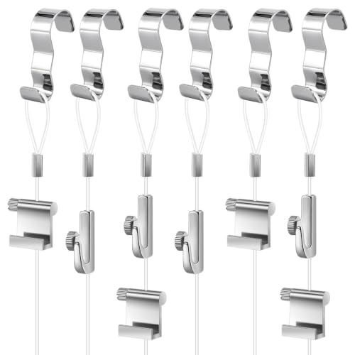 Dunzy 10 Pcs Picture Rail Hooks for Hanging, 71" Clear Nylon Cord, Silver - color: Silver, size: 71" Clear Nylon Cord