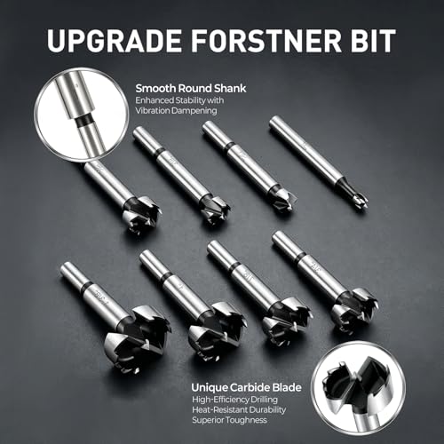 Forstner Bit Set, 8Pcs Wood Drilling Bits for Flat-Bottom Holes