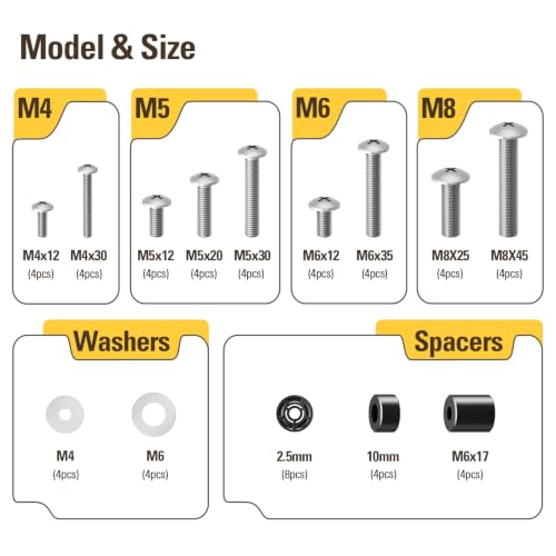 Mounting Dream TV Mounting Hardware TV Mount Screws Kit Comes with M4, M5, M6, M8 Screws, Includes Spacers and Washers, Fits Any TVs Up to 82 Inch, Works with Any Wall Mount MD5754
