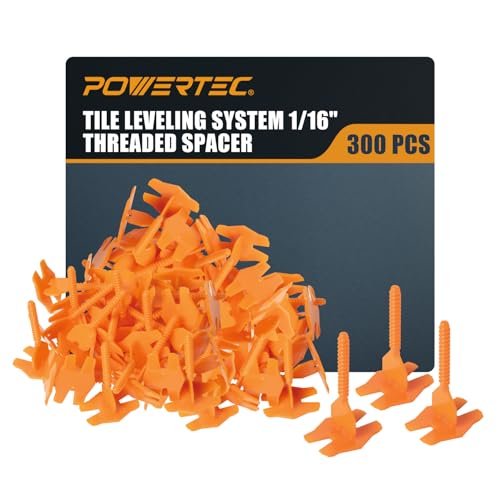 POWERTEC Tile Leveling System 1/16" Threaded Spacer Clips, Flat Base Strap for Spacing and Leveling Tiles 300 Pieces (72107-P3) - color: Spacers, 300 PK