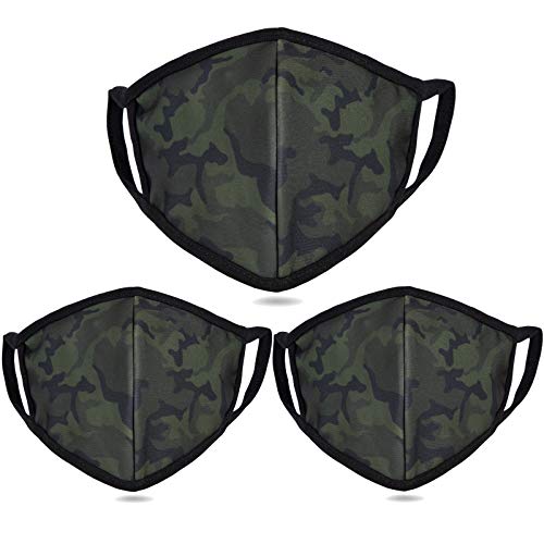 Cloth Face Mask for Women, Men - Reusable Fabric Masks with Nose Wire - color: Pack 3 Camo