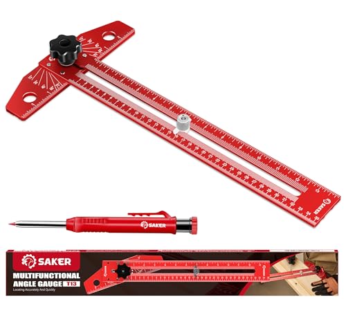 Saker Woodworking Scriber Marking Line Ruler,Aluminum Alloy T-Square - color: Red