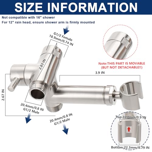 NearMoon Solid Brass Shower Arm Diverter with Handheld Mount, G1/2 3-Way Diverter Valve with Holder Bathroom Universal System Replacement Part for Hand and Fixed Shower Head (Brushed Nickel) - color: Brushed Nickel