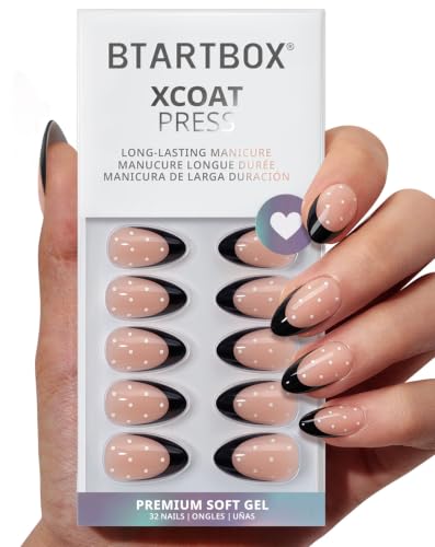 BTArtbox Press On Nails, Dot Couture, Short Almond, Black French Tips, 32Ct - color: A1-Dot Couture