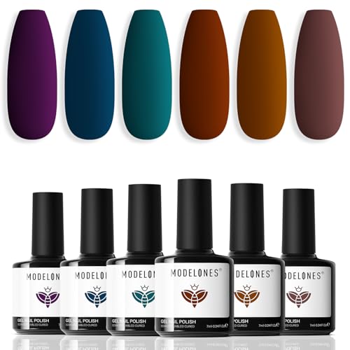 modelones Fall Gel Nail Polish Set, 6 Dark Colors Brown Wine Purple Blue - color: A A A1 Dark Colors