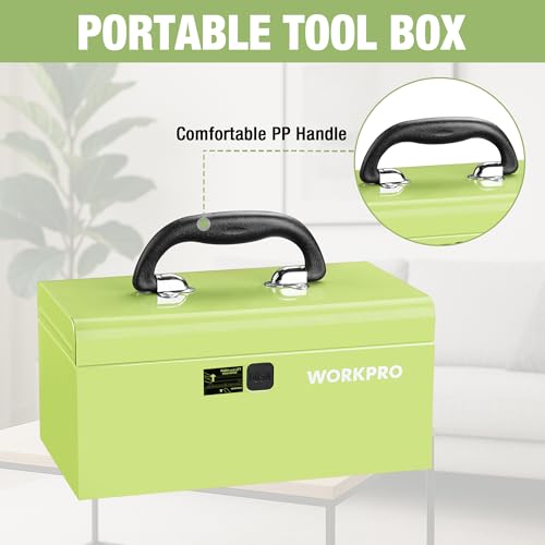 WORKPRO 10.8" Mini Metal Tool Box with Removable Tray - color: Macaron Green