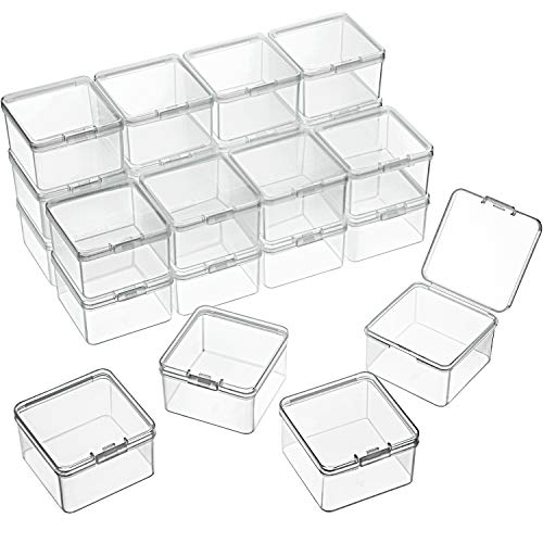 SATINIOR 24 Packs Small Clear Plastic Beads Storage Containers Box with Hinged Lid for Storage of Small Items, Crafts, Jewelry, Hardware (2.5 x 2.5 x 1.6 in) - size: 2.5 x 2.5 x 1.6 in