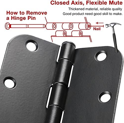 TDCHINGES 3 1/2" Matte Black Door Hinges 3.5 Inch Rounded Flat 12 Pack - color: Matte Black, size: 12 Pack-no squeak