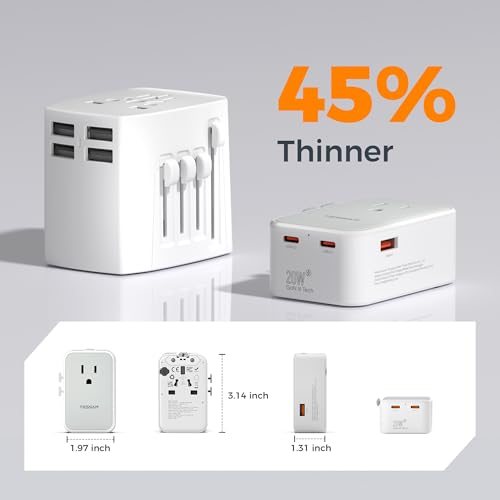 TESSAN Ultra Slim Universal Travel Adapter, International Power Plug - color: Grey White