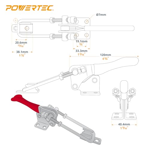 POWERTEC Toggle Clamp, 1000 lbs Holding Capacity, 334 Adjustable 90 Degree Vertical U Bolt Latch w/ Antislip Hand Grip for Woodworking Jigs & Fixtures, Smoker, Tire Carrier, Tool Box, Cabinet (20309) - style: 334, 1PK