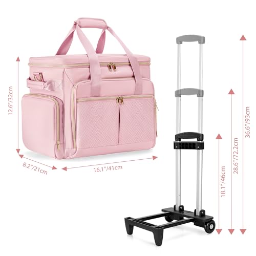 Rolling Teacher Bag with Wheels, Teacher Tote Bag Fits 15.6" Laptop - color: Pink