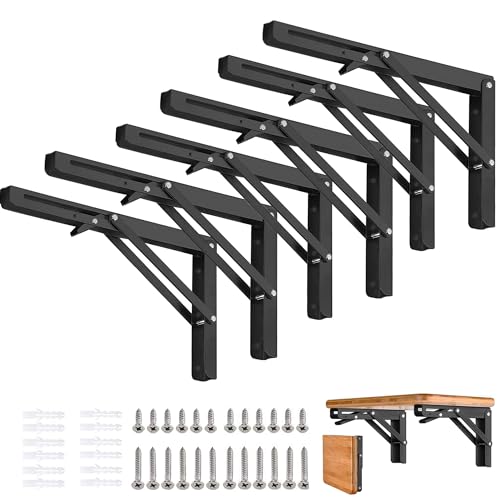 Folding Shelf Brackets - 8 Inch 6 Packs Collapsible Shelf Bracket - size: 8 Inch- 6 Packs