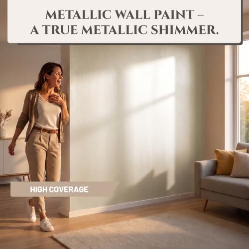 Metallic Wall Paint 67.62 fl oz - Platinum - Stunning Metallic Shine for Stylish Interiors, Easy to Apply, Water-Based, Perfect for Creative Wall Designs & DIY Projects - color: Platinum