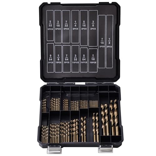 Cobalt Drill Bits Set for Hardened Metal and Stainless Steel, 101Pcs M35 High Speed Steel Twist Jobber Drill Bits 1/16"-1/2", with Plastic Index Storage Case - size: 1/16-1/2 in (101 pcs)