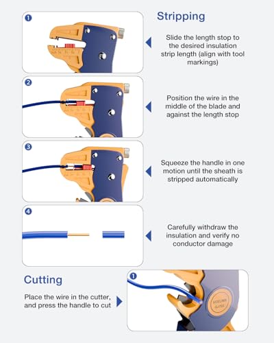 VCELINK Wire Stripper and Cutter, Quick Strip Automatic Wire Stripper - color: Blue