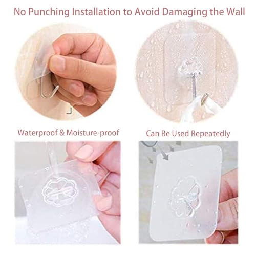 DDMY Adhesive Wall Hooks Clear 50lb(Max) Heavy Duty Hanging Sticky-10 Pack - color: Transparent, size: 10 Pieces
