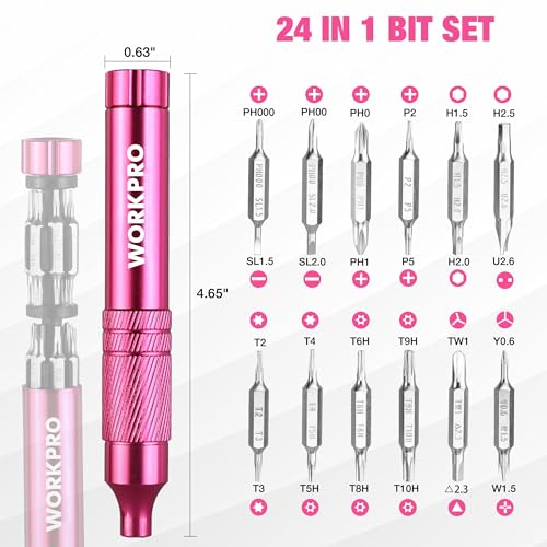 WORKPRO 24 in 1 Multi Bit Mini Screwdriver Set Magnetic, Pink - color: Pink