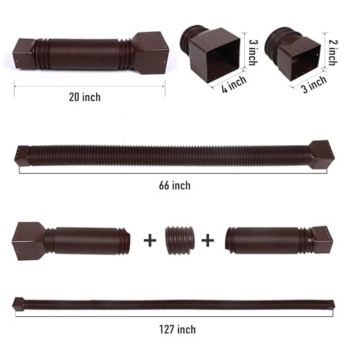 2 Pack Rain Gutter Downspout Extensions, Upgraded Flexible Drain Down Spout Extender for Rain Water Drainage, Each Extendable from 20" to 66", Combine to 10 ft with Connector(Brown) - color: 2 Pack Brown