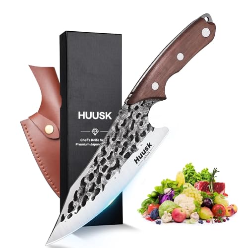 Huusk Japanese Chef Knife with Sheath, Hand Forged Cooking Knives - size: 6.9 inches