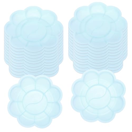 PATIKIL 24Pcs Paint Tray Palette, 3.1"/8cm Painting Palette Plastic Palette Flower Shape for Watercolor Gouache Painting Art Craft DIY Project, Blue - color: Blue