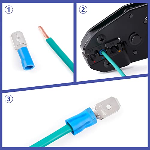 Zhushan Ratcheting Electrical Wire Crimper, 30J Crimping tool (AWG 20-10/0.5~6mm²) for Insulated Butt Bullet Spade Fork Ring Solderless Terminals, Ratchet Insulated Terminal Crimper - style: ZS-30J Crimping Tool