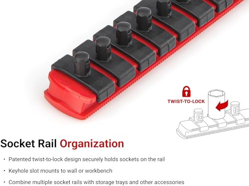TEKTON 3/4 Inch Drive 3-Rail Socket Organizer Set, Red (30-Tool) | OST37130 | Made in USA - color: Red, size: (30-Tool), style: 3-Rail
