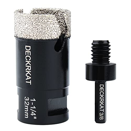 Diamond Core Drill Bit 1-1/4” 32mm Vacuum Brazed Hole Saw with Flutes for Granite Quartz Hard Porcelain Tile with 5/8-11 Female Thread & 3/8” Hex Shank Adapter Fit Angle Grinders & Drills - size: 1-1/4”（32mm）