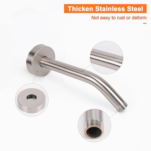Shower Arm with Flange and Teflon Tape, Wall Mounted Shower Pipe 304 Stainless Steel Extension Arm for Fixed Shower Head & Handheld (6 Inch, Brushed Nickel) - color: Brushed Nickel, style: 6 Inch