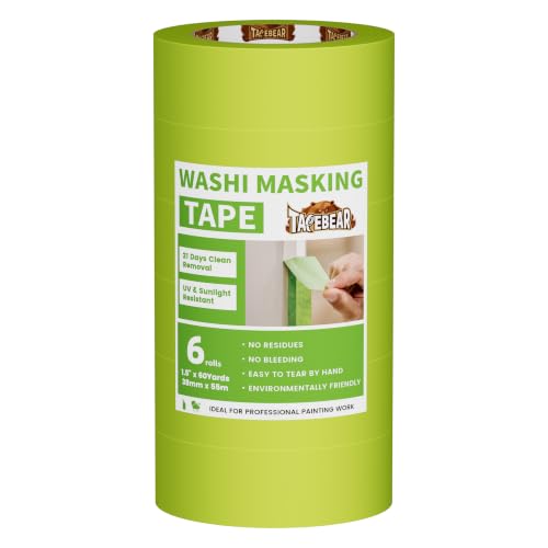 TAPEBEAR Green Washi Painters Tape 21-Days Clean Removal 1.5" x 60Yards - color: Green, size: 1.5" x 60Yard