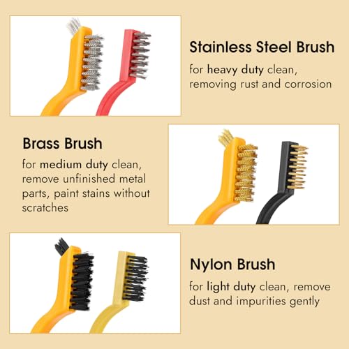 Wire Brush for Cleaning, Small Brass Steel Nylon Brush, Metal Rust Remover - color: Yellow+3 Mixed Color