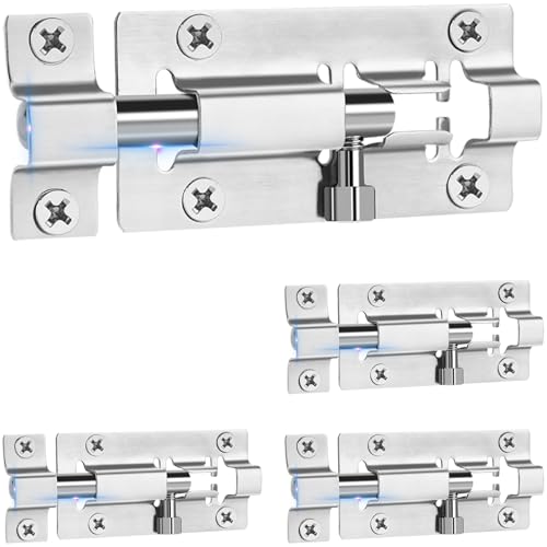 INBOF 4 Pack Slide Lock, 3 Inch Barrel Bolt Latch, Door Latch Lock with 24 Screws, Stainless Steel Slide Locks for Inside Door - color: Silver - 4 Pack