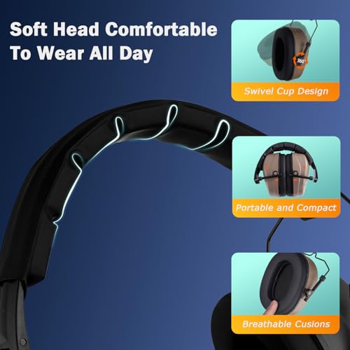 Safety Earmuffs for Ear Protection SNR 29 dB Noise Cancelling Ear muff Shooting Hunting Construction Noise Reduction - color: Brown