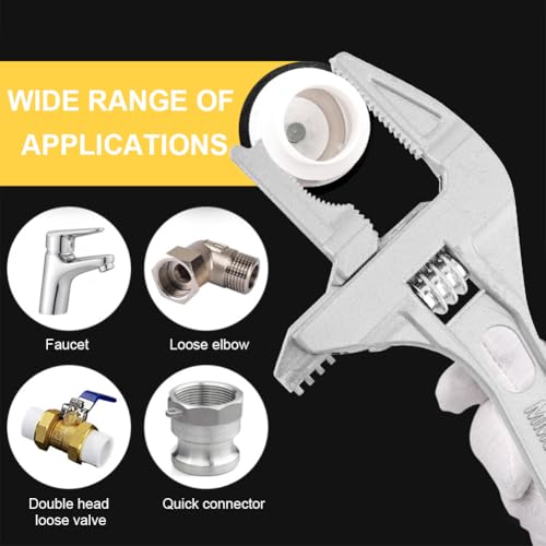 Adjustable Wrench, 6-70mm Large Opening Short Handle Wide Jaw, Aluminum Alloy Spanner Wrenches Shank Plumber, Mini Spanner for Bathroom, Washbasin, Tube Nut Disassembly(Silver)