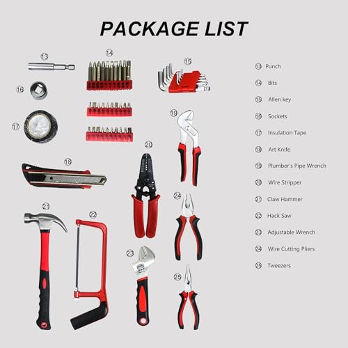 238PCS Tool Set, Complete Home Maintenance Tool Kit, General Mechanic Hand Tool Set with Portable Tool Box, Basic Household Repair Tool Set for Home Garage DIY Projects & Daily Maintenance - color: 238pcs - Black