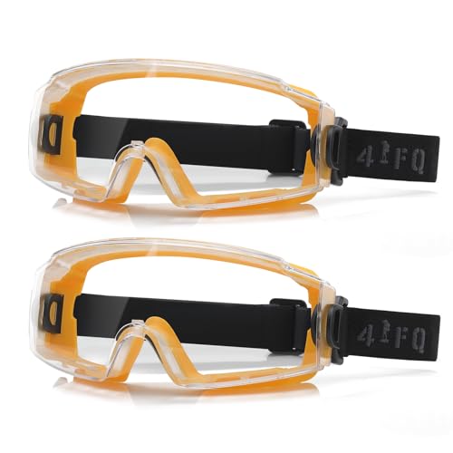 Safety Goggles Glasses 2 Pack - Anti-Fog Clear Lens, Impact Resistance | Adjustable Non-Slip Strap, ANSI Z87.1 Certified, Eye Protection, Chemistry Lab Work & Industrial Use, for Men & Women - color: Yellow